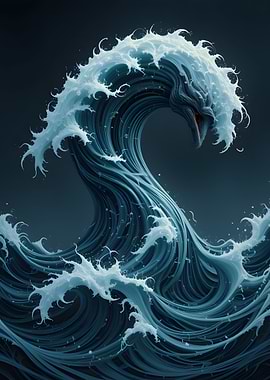Stylized Ocean Wave with Dragon Head