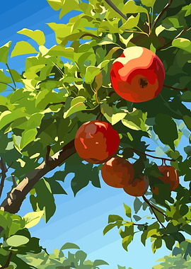 Apple Tree with Ripe Red Apples