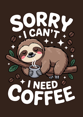 Sloth with Coffee Cartoon Illustration