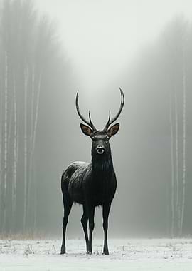 Majestic Deer in Winter Fog