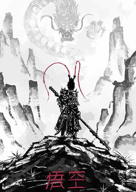 Sun Wukong and Dragon Ink Painting