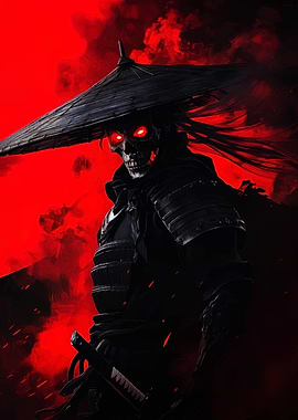 Samurai Skeleton with Red Eyes