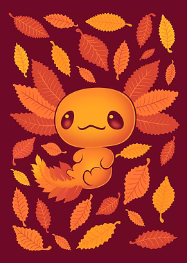 Leafolotl – Whimsical Autumn Axolotl Metal Poster