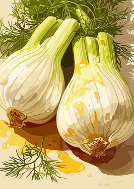 Fennel Bulbs with Dill Illustration