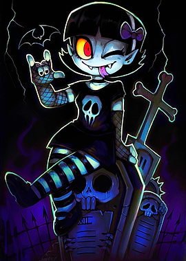 Gothic Cartoon Vampire Girl Illustration