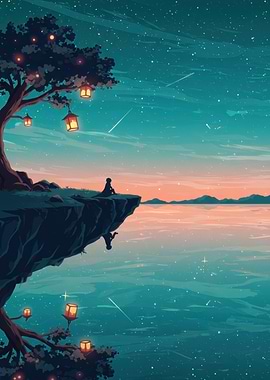 Cliffside Contemplation Under Starry Sky