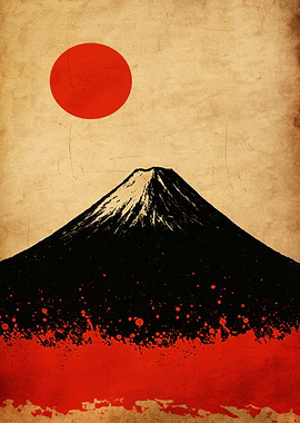 Mount Fuji and Rising Sun Art