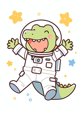 Cartoon Dinosaur Astronaut in Space