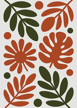 Botanical Pattern with Leaves and Flowers