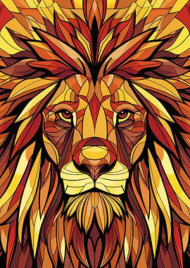 Geometric lion vector portrait in vibrant colors