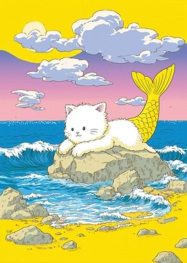 Purrmaid: Cat Mermaid on Beach