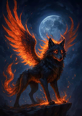 Winged Wolf Fiery Wings