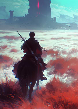 Knight on Horseback Towards Distant Castle