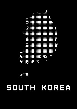 South Korea Map Dotted Black and White