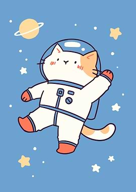 Astronaut Cat in Space Cartoon