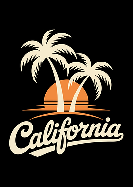 California Palm Trees Sunset Graphic