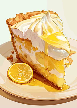 Lemon Meringue Pie Slice Illustration