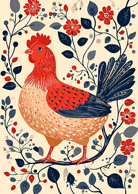 Rooster with Floral Ornament