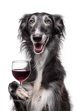 Borzoi dog with Wine Glass Portrait