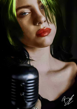 Billie Eilish Portrait with Microphone
