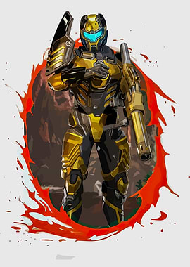 Golden Armored Warrior with Weapon