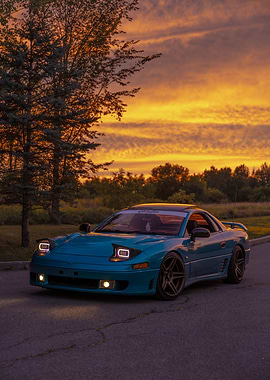 Teal Mitsubishi 3000GT at Sunset