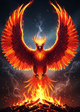 Fiery Phoenix Rising from Flames