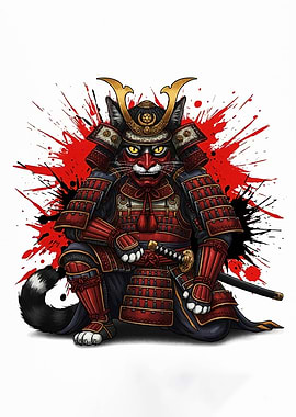 Samurai Cat Warrior Illustration