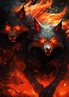Fiery Wolves Pack Digital Art