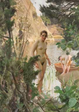 Nude Bathers by a Lake