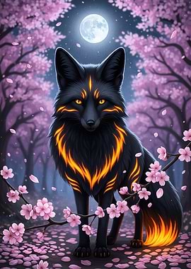 Mystical Fox Cherry Blossom Forest