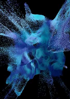 Abstract Blue Particle Cloud on Black