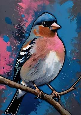 Chaffinch Bird on Branch Painting