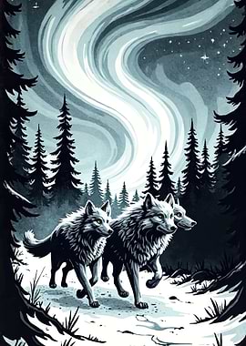 Wolves Winter Forest Landscape