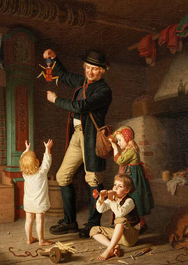 Man with Puppet and Children