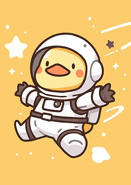 Astronaut Duckling in Space Cartoon