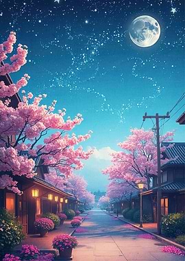 Cherry Blossom Street Night
