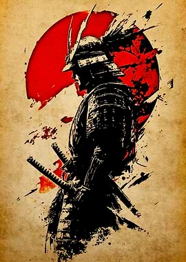 Samurai Warrior with Red Sun