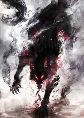 Dark Wolf with Red Eyes Artwork