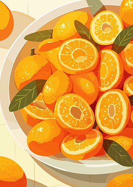Bowl of Oranges Illustration