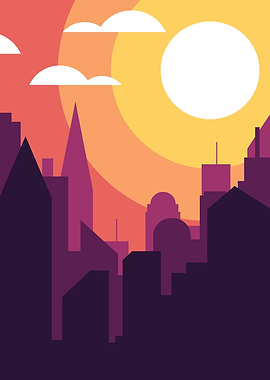 Cityscape Silhouette at Sunset