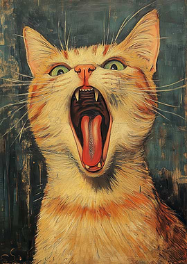 Yawning Orange Cat Painting
