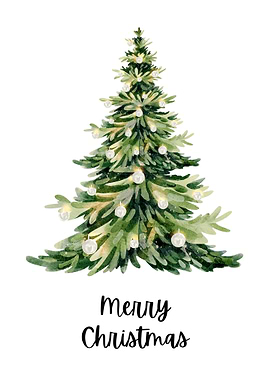 Watercolor Christmas Tree with Ornaments