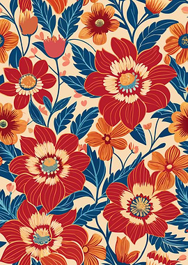 Floral Pattern with Red and Orange Flowers