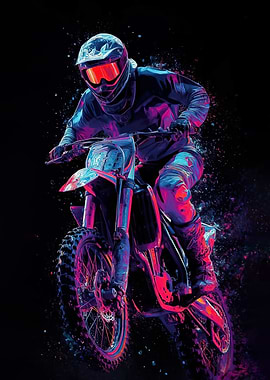 Motocross Rider Neon Lights