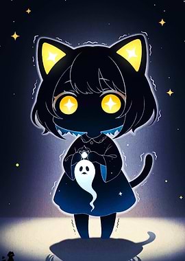 Chibi Cat Girl with Ghost