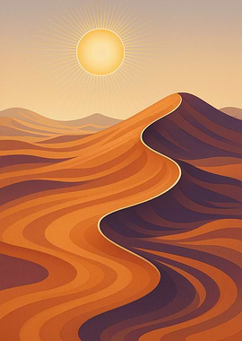 Minimalist Desert Landscape with Sun