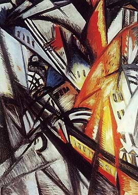 Abstract Cityscape Painting with Geometric Shapes