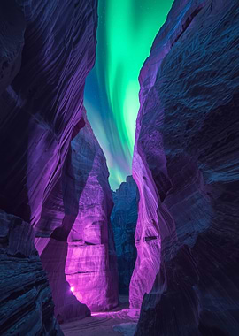 Aurora Borealis over a canyon