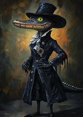 Dapper Crocodile Gentleman in Black Attire